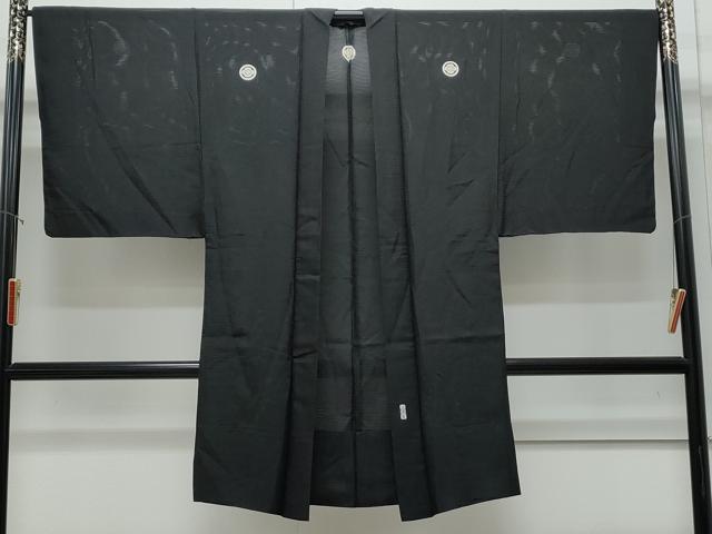 平和屋着物＊夏物　男性　黒紋付　羽織セット　絽　正絹　逸品　CABJ0886th
