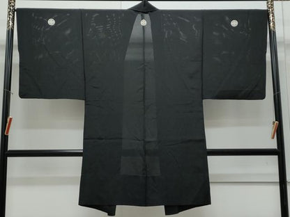 平和屋着物＊夏物　男性　黒紋付　羽織セット　絽　正絹　逸品　CABJ0886th