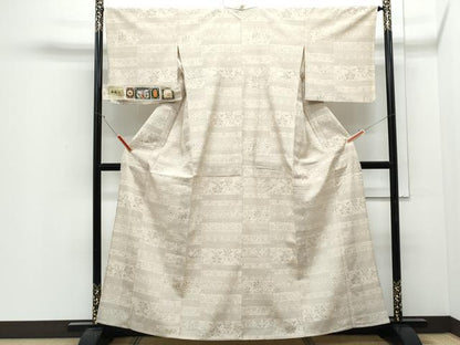 平和屋着物▽本塩沢　単衣　横段花文　証紙付き　正絹　逸品　CABJ0891th