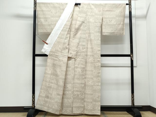 平和屋着物▽本塩沢　単衣　横段花文　証紙付き　正絹　逸品　CABJ0891th