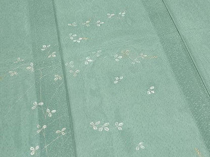 平和屋着物＊夏物　訪問着　縦絽　刺繍　草葉文　金銀彩　正絹　逸品　CABJ0892th