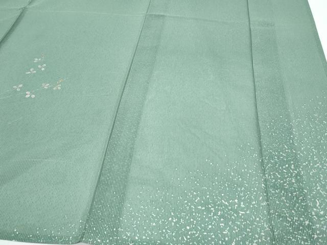 平和屋着物＊夏物　訪問着　縦絽　刺繍　草葉文　金銀彩　正絹　逸品　CABJ0892th