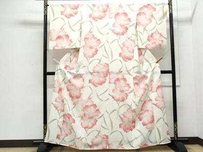 平和屋着物＊夏物　小紋　絽　草花文　金彩　正絹　逸品　CABJ0893th