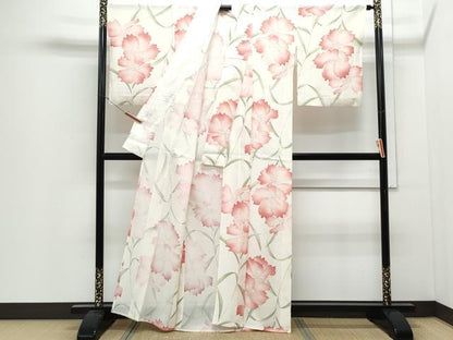 平和屋着物＊夏物　小紋　絽　草花文　金彩　正絹　逸品　CABJ0893th