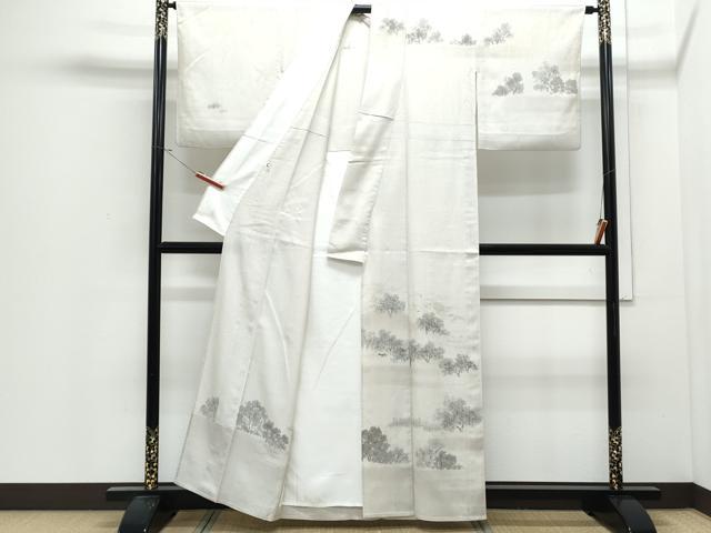 平和屋着物＊夏物　訪問着　紬地　樹林文　正絹　逸品　CABJ0898th