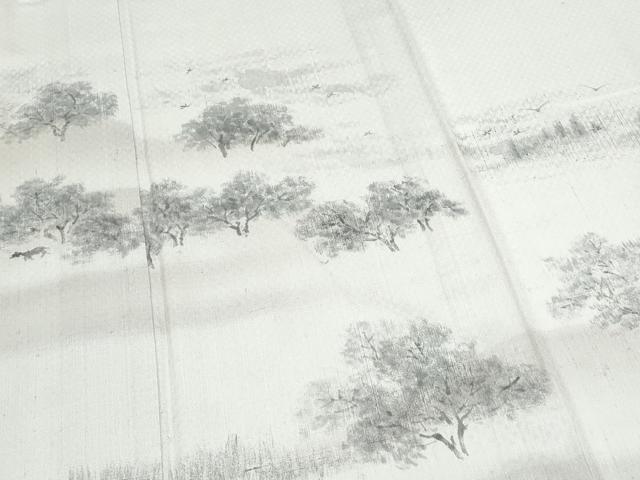 平和屋着物＊夏物　訪問着　紬地　樹林文　正絹　逸品　CABJ0898th