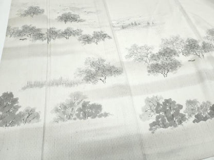 平和屋着物＊夏物　訪問着　紬地　樹林文　正絹　逸品　CABJ0898th
