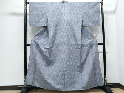 平和屋着物＊夏物　紬　菱繋ぎ　正絹　逸品　CABJ0899th