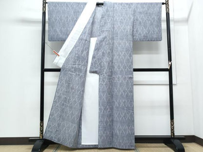 平和屋着物＊夏物　紬　菱繋ぎ　正絹　逸品　CABJ0899th
