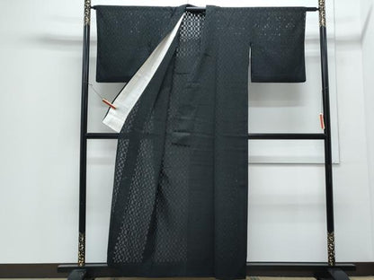 平和屋着物＊夏物　色無地　市松紋紗　濡羽色　正絹　逸品　CABJ0900th
