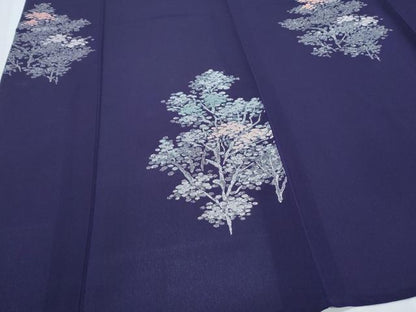 平和屋着物＊夏物　小紋　寿光織　樹林文　銀糸　正絹　逸品　CABJ0905th