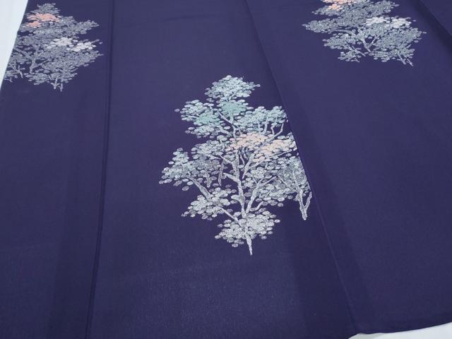 平和屋着物＊夏物　小紋　寿光織　樹林文　銀糸　正絹　逸品　CABJ0905th
