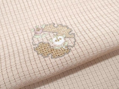 平和屋着物＊夏物　小紋　縦絽　総刺繍　雪輪花文　金銀糸　正絹　逸品　CABJ0907th