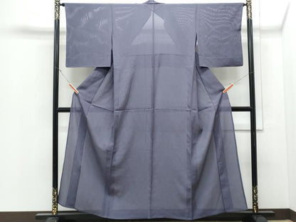 平和屋着物＊夏物　色無地　縦絽　紫苑色　正絹　逸品　CABJ0911th