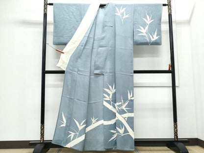 平和屋着物＊夏物　訪問着　絽　笹竹文　銀彩　正絹　逸品　CABJ0913th