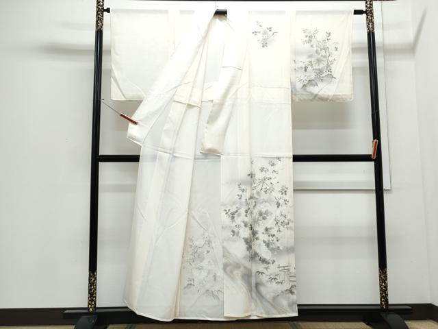 平和屋着物＊夏物　訪問着　絽　草花文　暈し染め　金銀彩　正絹　逸品　CABJ0914th