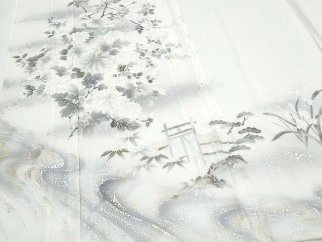 平和屋着物＊夏物　訪問着　絽　草花文　暈し染め　金銀彩　正絹　逸品　CABJ0914th