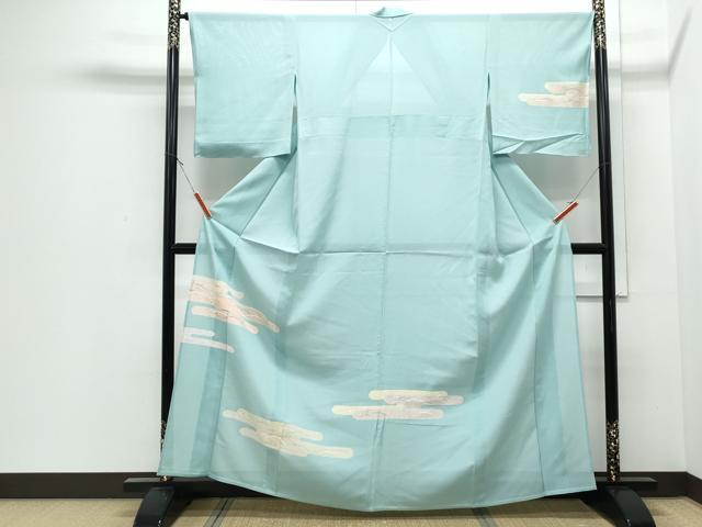 平和屋着物＊夏物　訪問着　絽　エ霞芝草文　銀彩　正絹　逸品　CABJ0917th