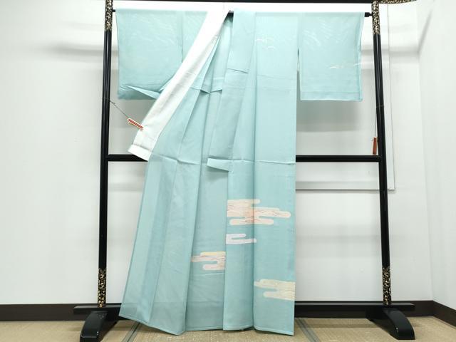 平和屋着物＊夏物　訪問着　絽　エ霞芝草文　銀彩　正絹　逸品　CABJ0917th