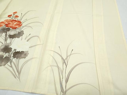 平和屋着物＊夏物　訪問着　絽　手描き　草花文　銀彩　正絹　逸品　CABJ0918th