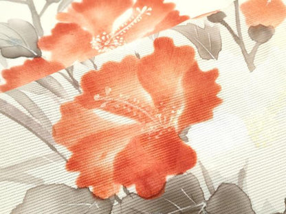 平和屋着物＊夏物　訪問着　絽　手描き　草花文　銀彩　正絹　逸品　CABJ0918th