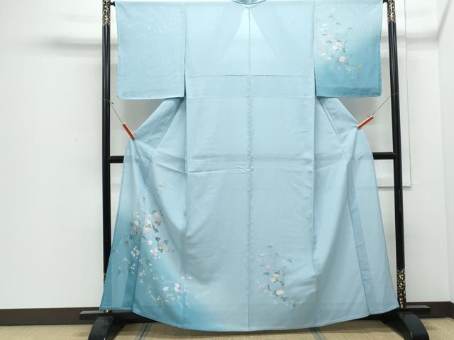 平和屋着物＊夏物　訪問着　絽　草花文　暈し染め　金銀彩　正絹　逸品　CABJ0920th