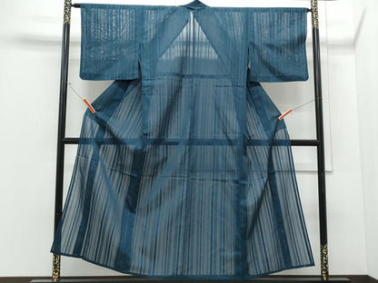 平和屋着物＊夏物　色無地　縞紋紗　褐返色　正絹　逸品　CABJ0927th