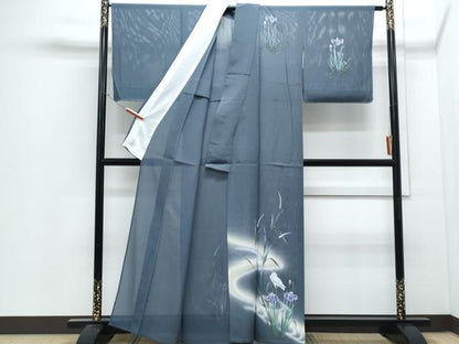 平和屋着物＊夏物　訪問着　絽　白鷺　流水花文　正絹　逸品　CABJ0928th