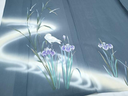 平和屋着物＊夏物　訪問着　絽　白鷺　流水花文　正絹　逸品　CABJ0928th