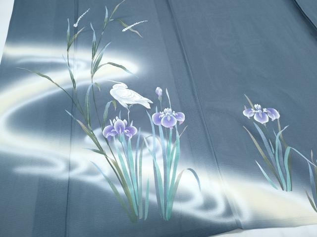 平和屋着物＊夏物　訪問着　絽　白鷺　流水花文　正絹　逸品　CABJ0928th