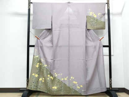平和屋着物＊夏物　訪問着　友禅　菱文紗　草花文　正絹　逸品　CABJ0930th