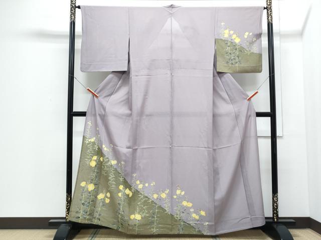 平和屋着物＊夏物　訪問着　友禅　菱文紗　草花文　正絹　逸品　CABJ0930th
