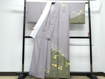 平和屋着物＊夏物　訪問着　友禅　菱文紗　草花文　正絹　逸品　CABJ0930th
