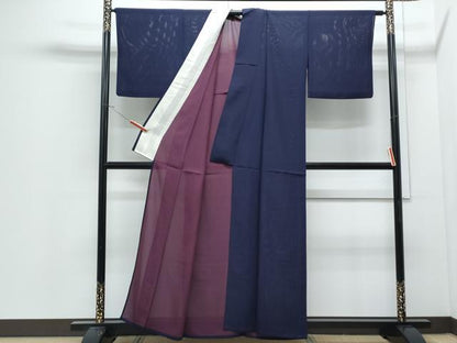 平和屋着物＊夏物　色無地　絽　深紫色　正絹　逸品　CABJ0932th