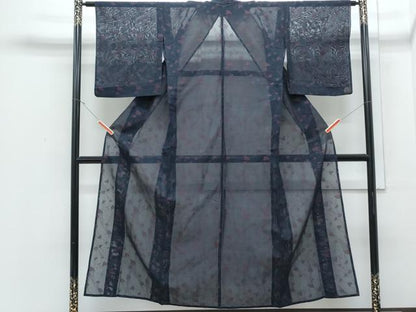 平和屋着物＊夏物　小紋　風通紗　草花文　正絹　逸品　CABJ0933th