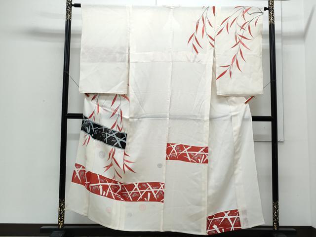 平和屋着物＊夏物　訪問着　絽　吉祥草葉文　銀彩　正絹　逸品　CABJ0934th