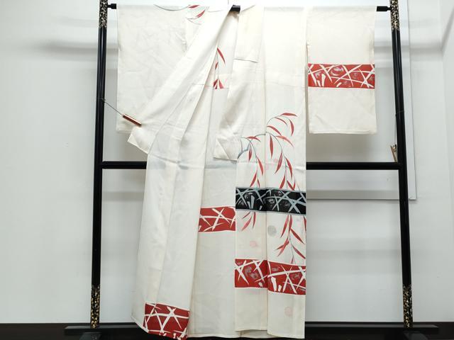平和屋着物＊夏物　訪問着　絽　吉祥草葉文　銀彩　正絹　逸品　CABJ0934th
