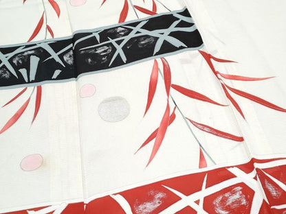 平和屋着物＊夏物　訪問着　絽　吉祥草葉文　銀彩　正絹　逸品　CABJ0934th