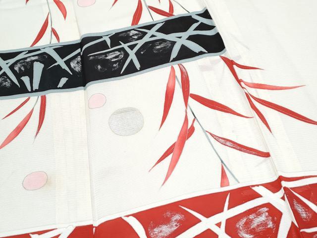 平和屋着物＊夏物　訪問着　絽　吉祥草葉文　銀彩　正絹　逸品　CABJ0934th