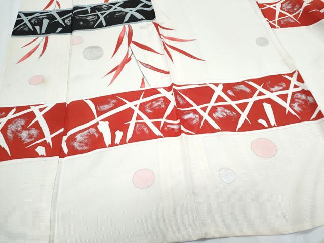 平和屋着物＊夏物　訪問着　絽　吉祥草葉文　銀彩　正絹　逸品　CABJ0934th