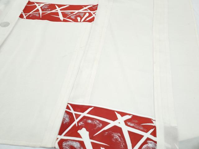 平和屋着物＊夏物　訪問着　絽　吉祥草葉文　銀彩　正絹　逸品　CABJ0934th