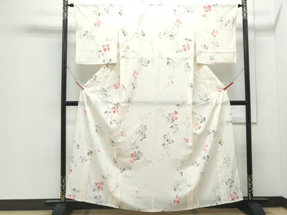 平和屋着物＊夏物　小紋　手描き　絽　枝花文　正絹　逸品　CABJ0936th