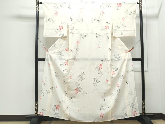 平和屋着物＊夏物　小紋　手描き　絽　枝花文　正絹　逸品　CABJ0936th