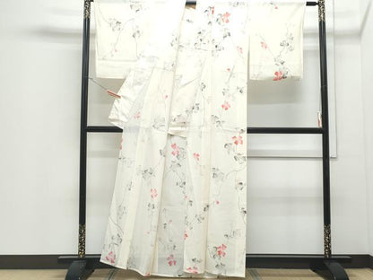 平和屋着物＊夏物　小紋　手描き　絽　枝花文　正絹　逸品　CABJ0936th