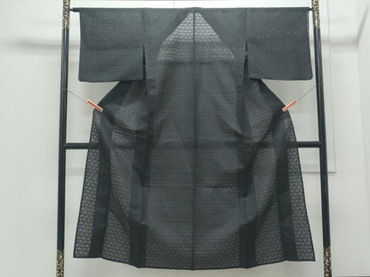 平和屋着物＊夏物　色無地　絽　吉祥紋紗　暗黒色　黒地　CABJ0938th
