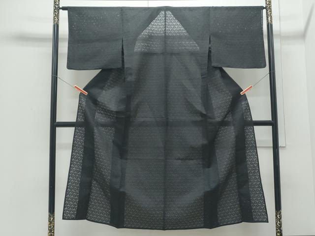 平和屋着物＊夏物　色無地　絽　吉祥紋紗　暗黒色　黒地　CABJ0938th