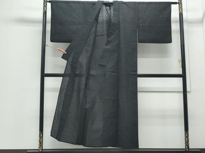 平和屋着物＊夏物　色無地　絽　吉祥紋紗　暗黒色　黒地　CABJ0938th