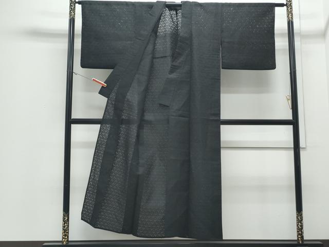 平和屋着物＊夏物　色無地　絽　吉祥紋紗　暗黒色　黒地　CABJ0938th