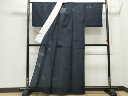 平和屋着物＊夏物　色無地　エ霞楓紋紗　濡羽色　正絹　逸品　CABJ0948th