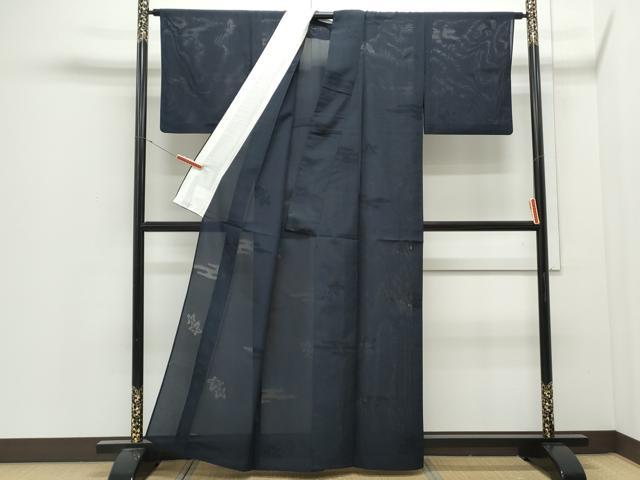 平和屋着物＊夏物　色無地　エ霞楓紋紗　濡羽色　正絹　逸品　CABJ0948th